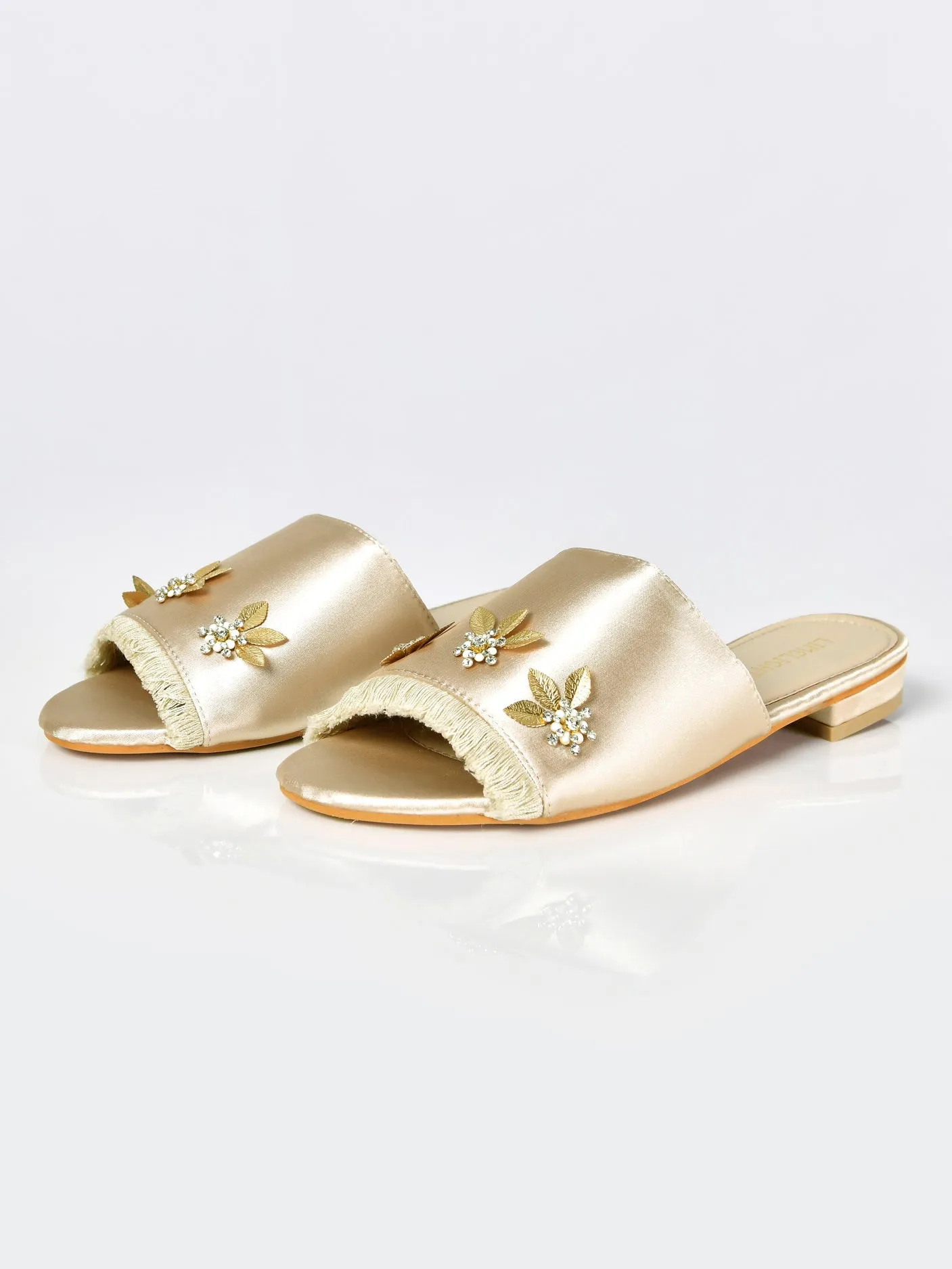 Floral Satin Sandals-Gold