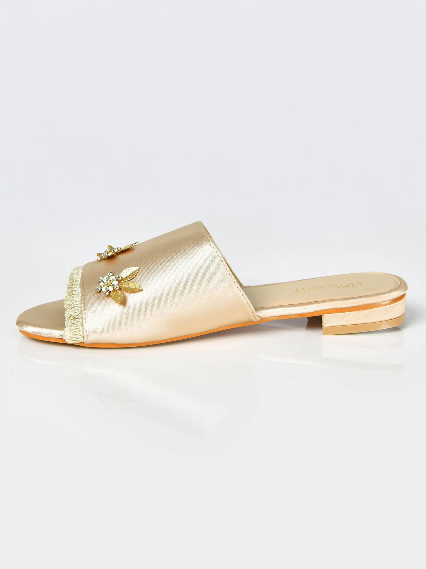 Floral Satin Sandals-Gold