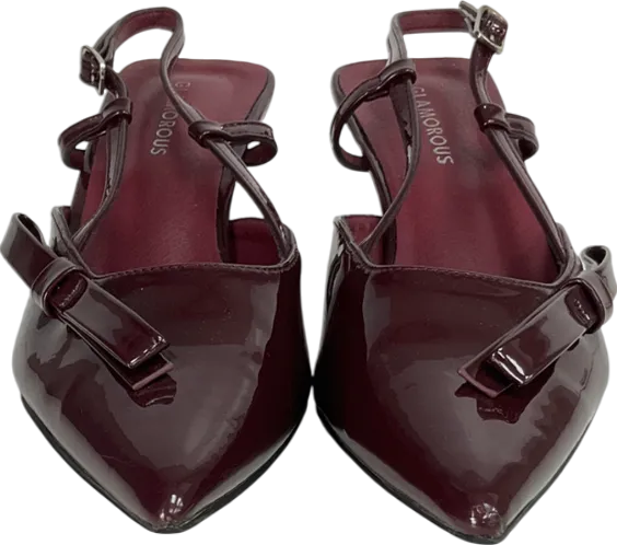 Glamorous Purple Slingback Kitten Heeled Shoes With Bow In Burgundy UK 6 EU 39 👠