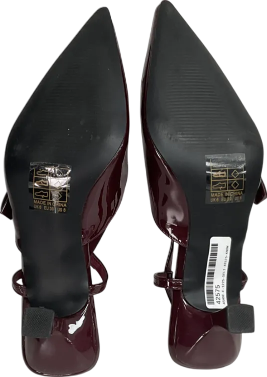 Glamorous Purple Slingback Kitten Heeled Shoes With Bow In Burgundy UK 6 EU 39 👠
