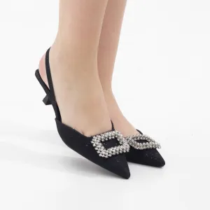 Josslyn GLITTER 4cm mid heel with rect trim black