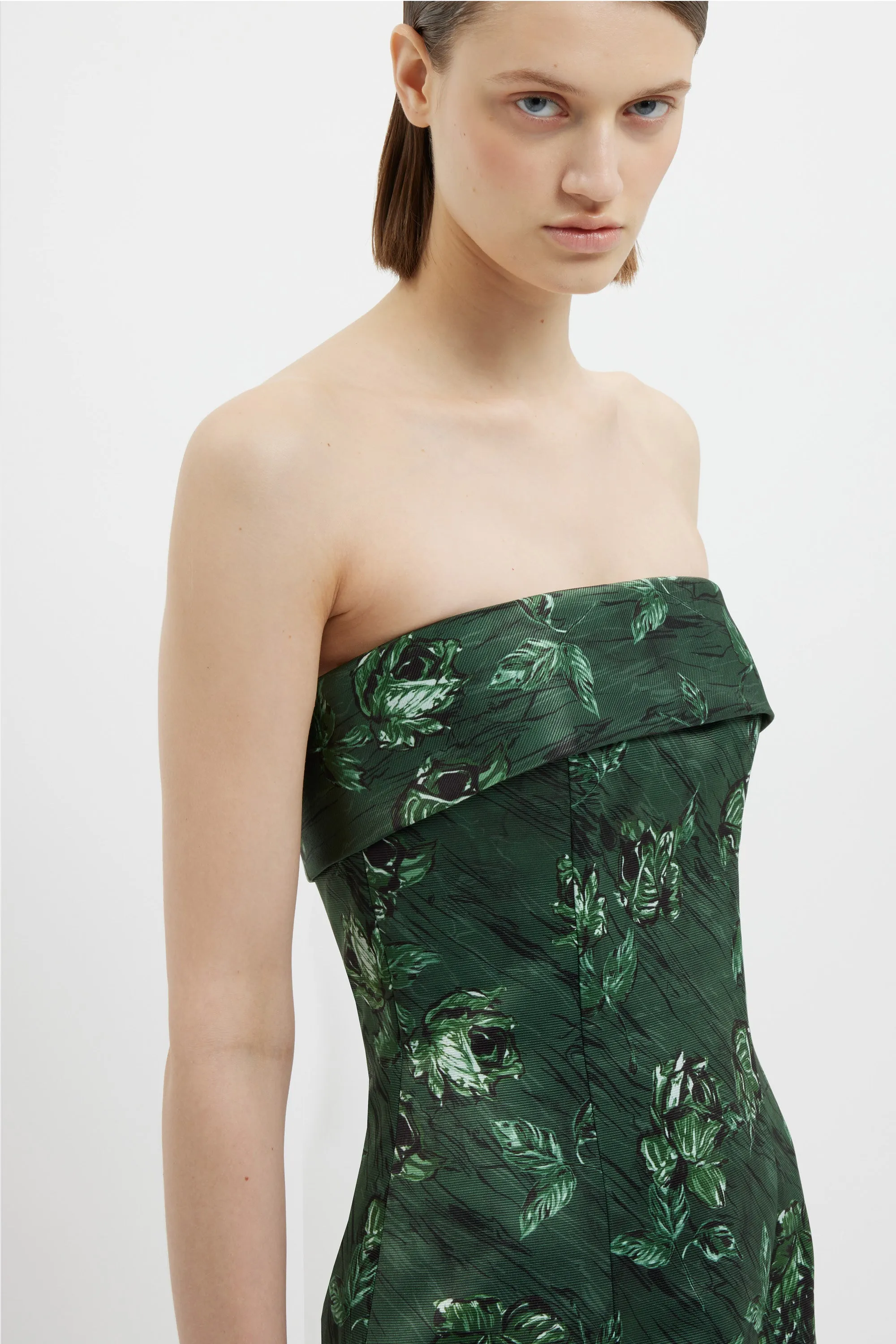 Keeley Dress In Green Roses On Marble Print Taffeta Faille