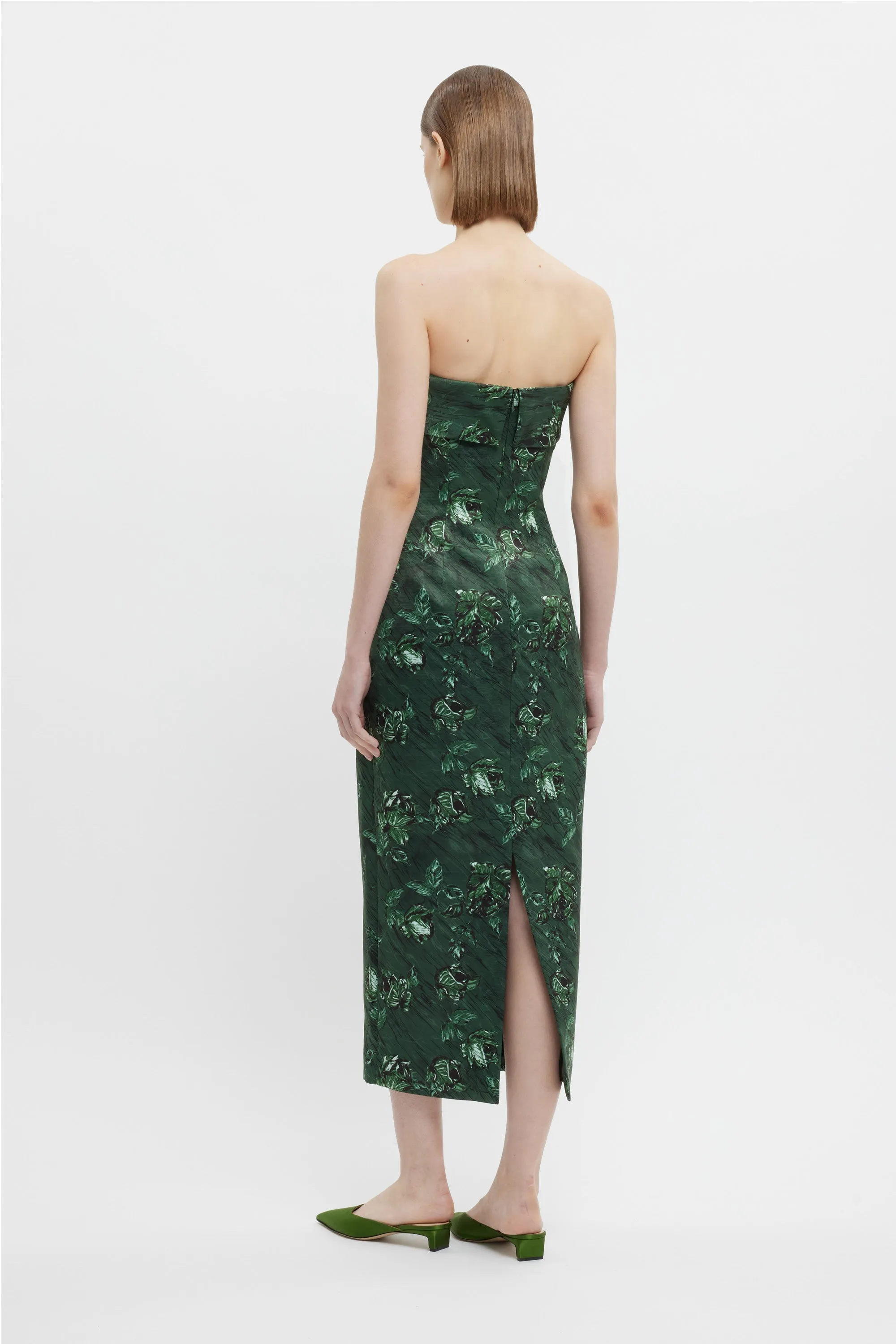 Keeley Dress In Green Roses On Marble Print Taffeta Faille