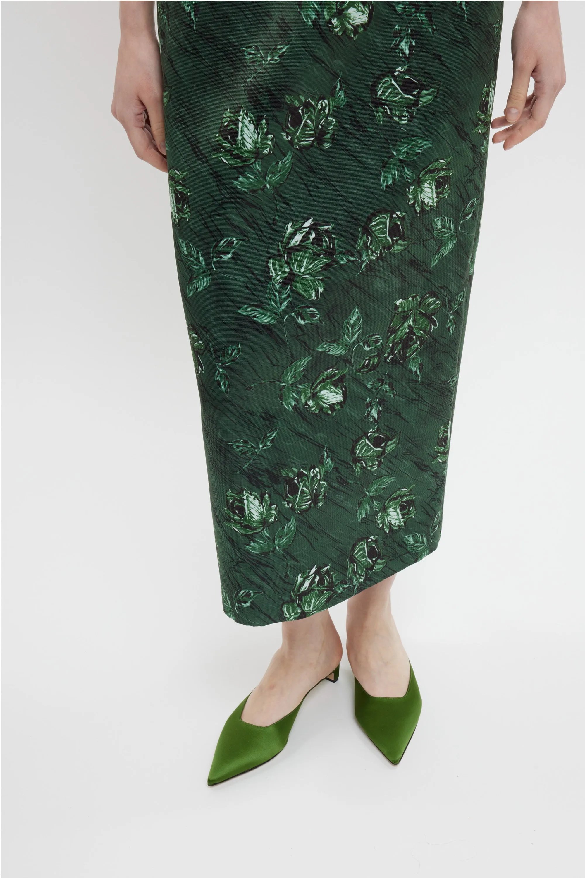 Keeley Dress In Green Roses On Marble Print Taffeta Faille