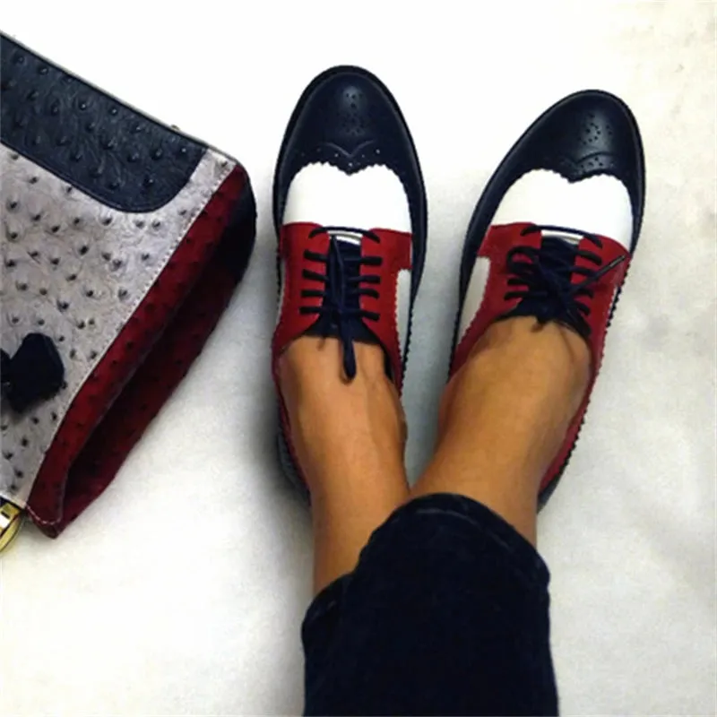 Ladies Genuine Leather Oxford Shoes in Red, White & Blue