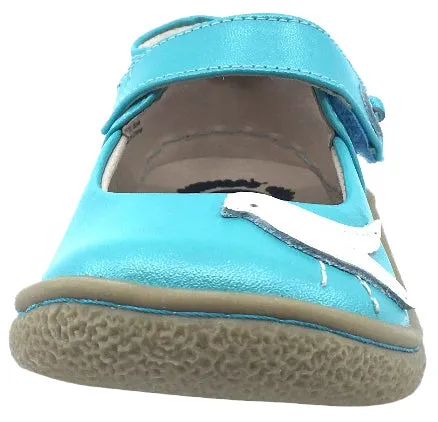 Livie & Luca Girl's Pio Pio Aqua Shimmer Smooth Leather with Sparkly Dove Detail Mary Jane Flat Shoes