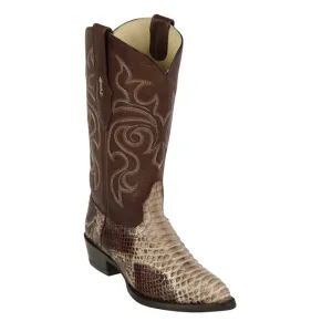 Los Altos Boots Mens #995785 J Toe | Genuine Python Boots | Color Bustic Brown
