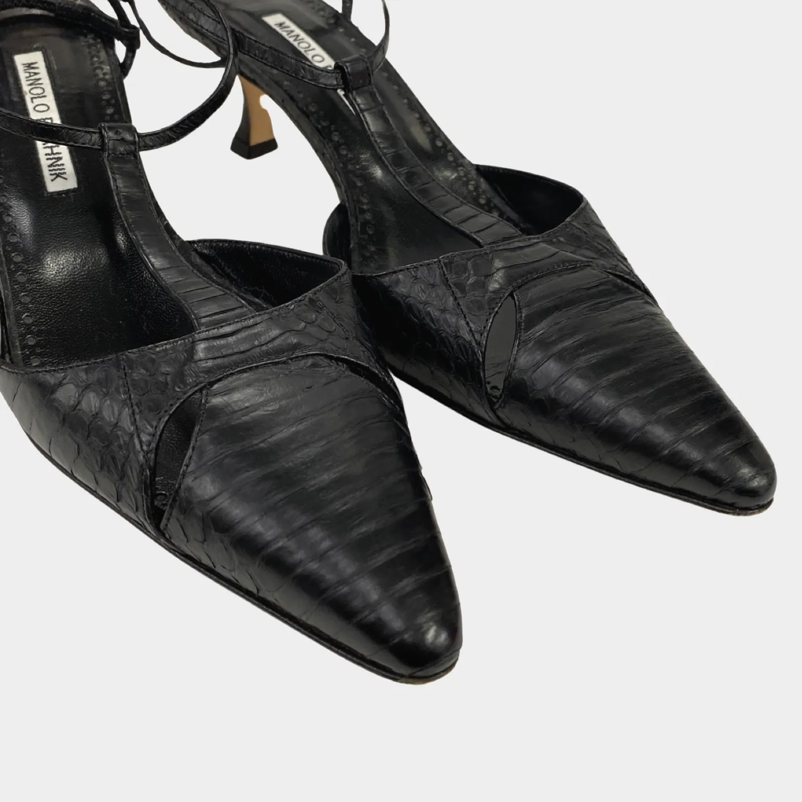 Manolo Blahnik black kitten heel sandal