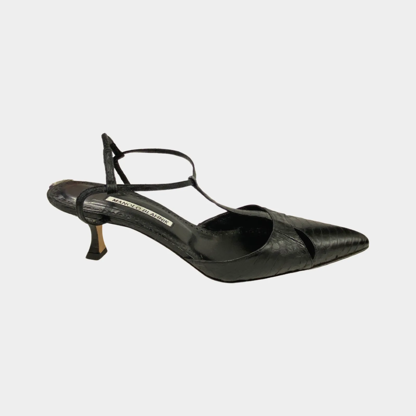 Manolo Blahnik black kitten heel sandal
