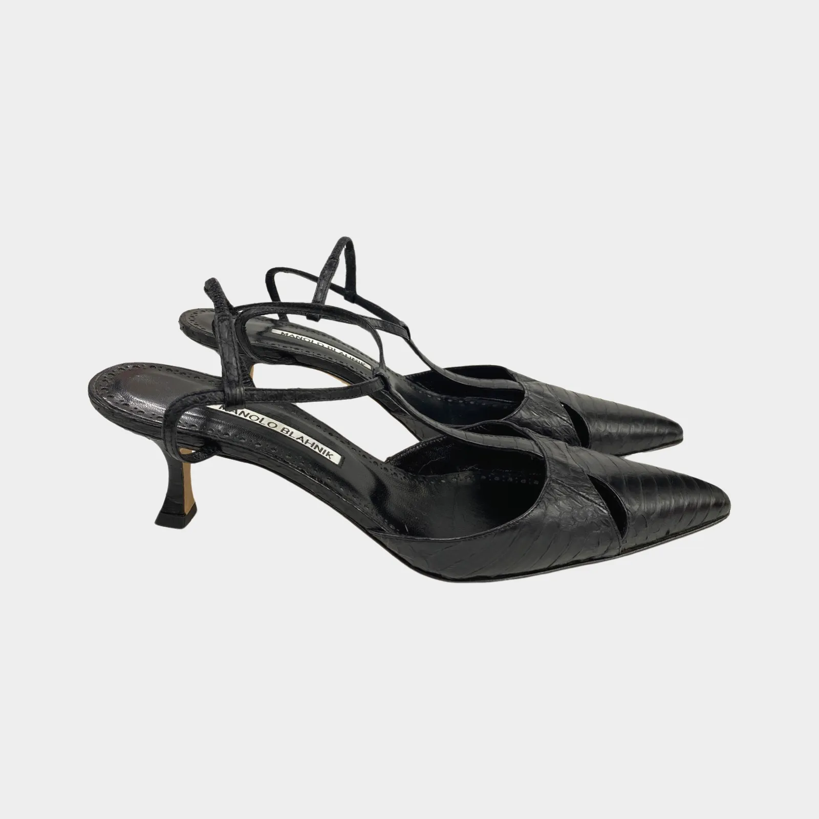 Manolo Blahnik black kitten heel sandal