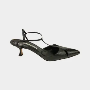 Manolo Blahnik black kitten heel sandal