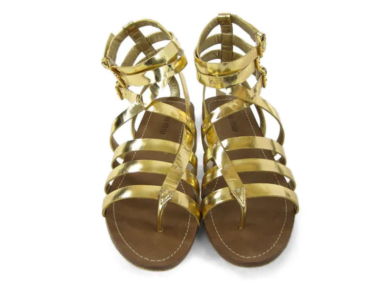 Miu Miu Gold Metallic Gladiator Shoes