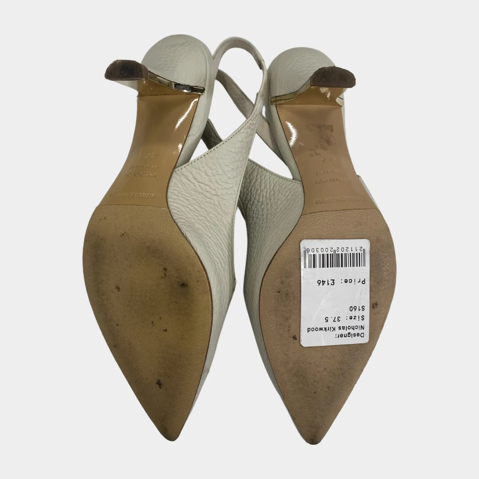 Nicholas Kirkwood Ecru Leather Sling-back Kitten Heels