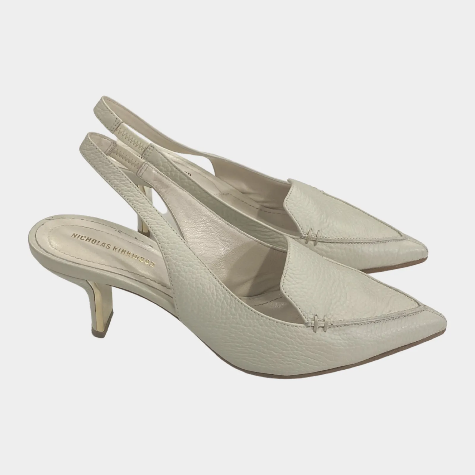 Nicholas Kirkwood Ecru Leather Sling-back Kitten Heels