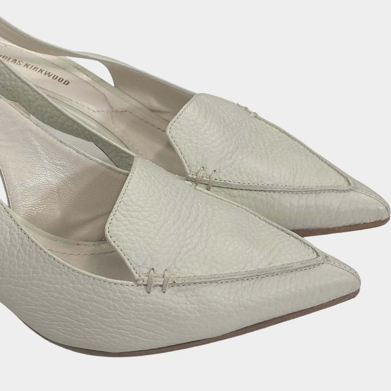 Nicholas Kirkwood Ecru Leather Sling-back Kitten Heels