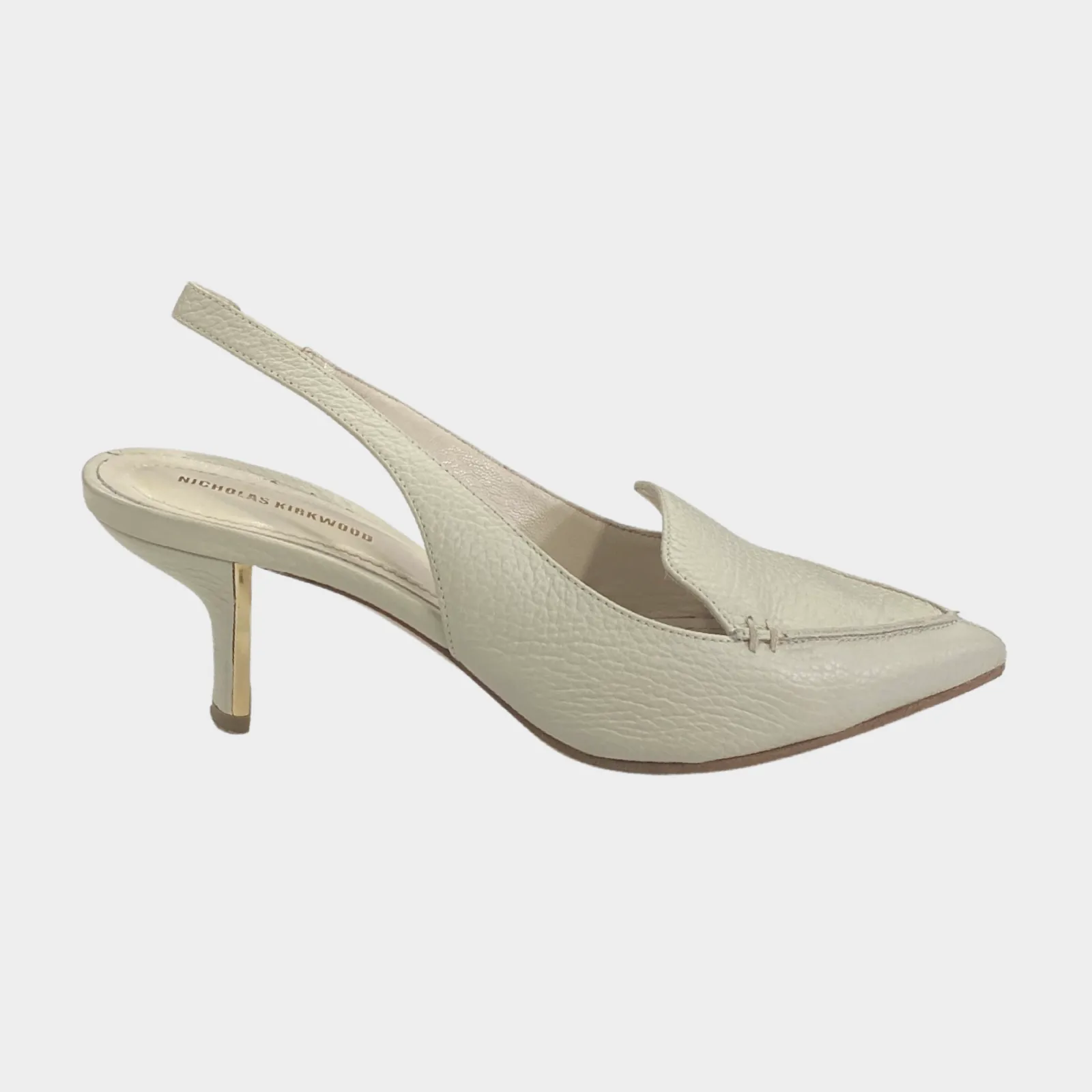 Nicholas Kirkwood Ecru Leather Sling-back Kitten Heels
