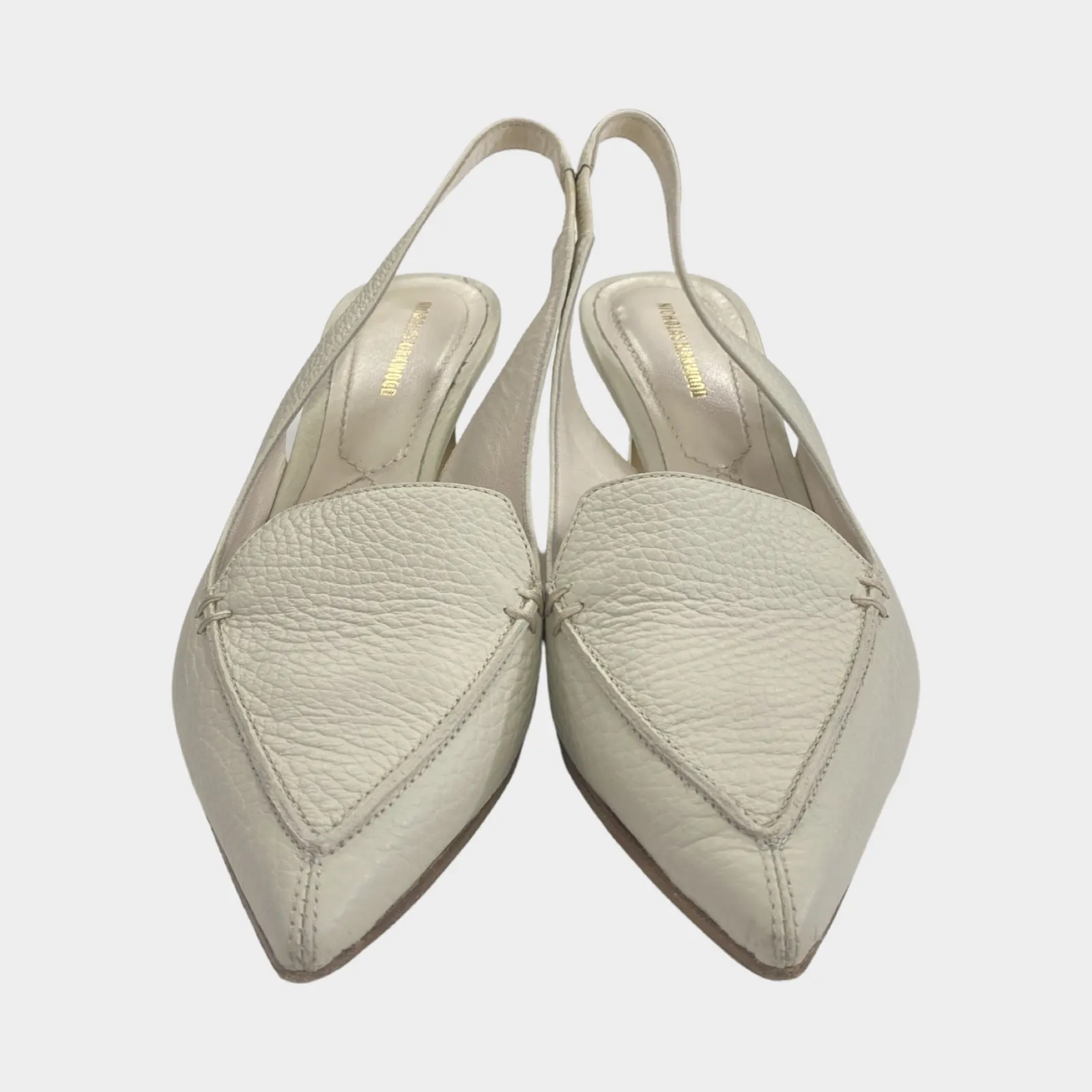 Nicholas Kirkwood Ecru Leather Sling-back Kitten Heels