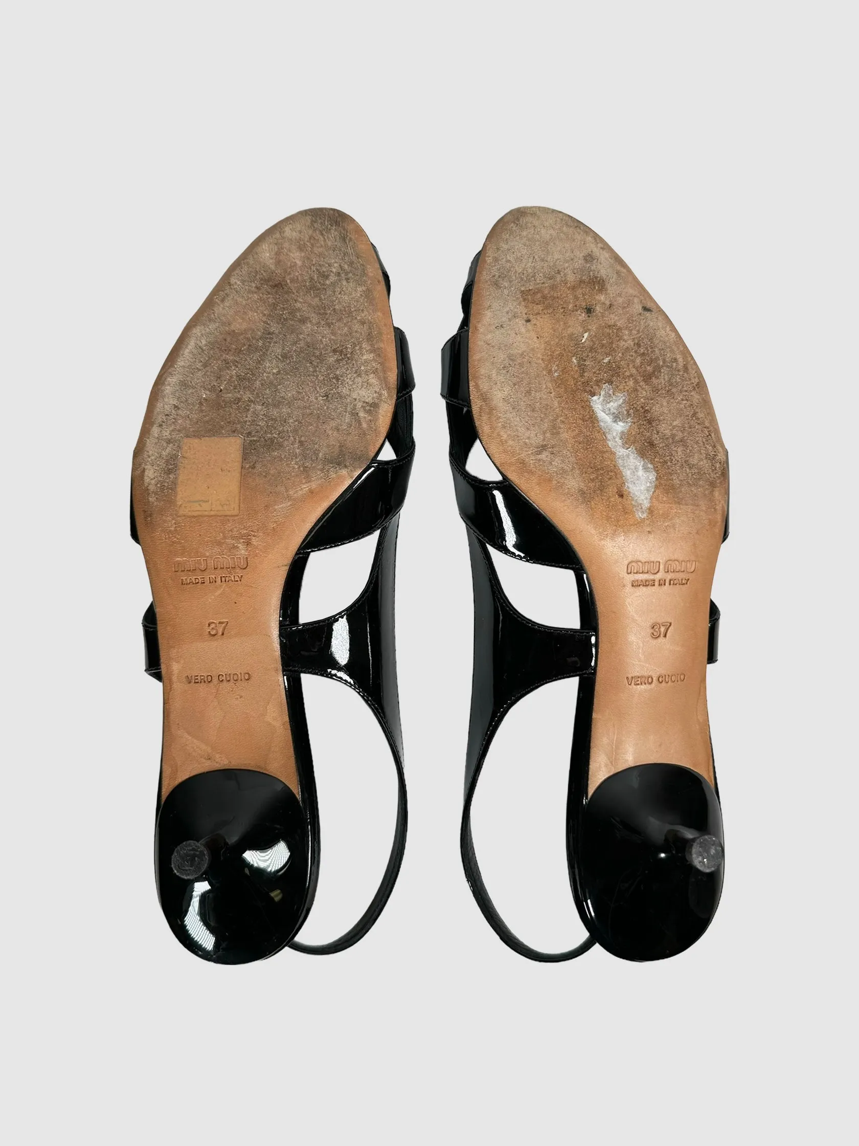 Patent Leather Cutout Kitten Heels - Size 37