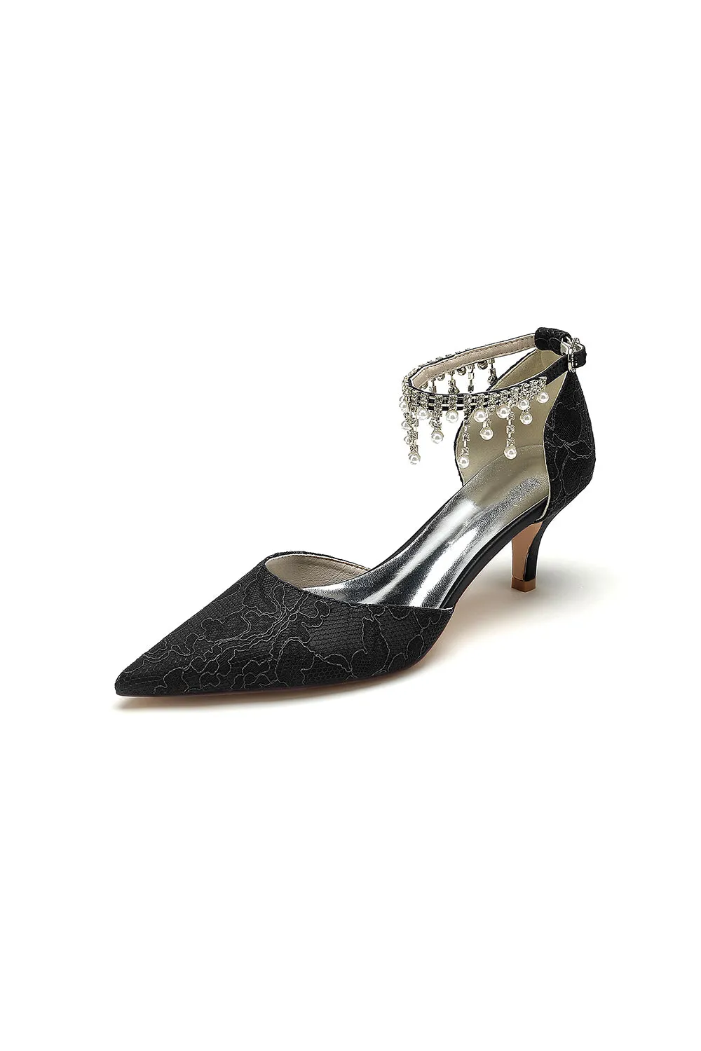 Pointed Toe Pearl Chain Strap High Heels
