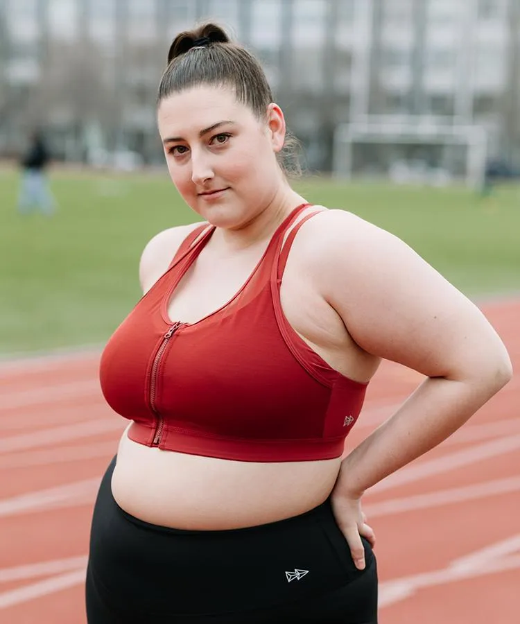 Power Zip Front Mesh Padded Running Bra | Women's High Support Sports Bra (Plus Size)