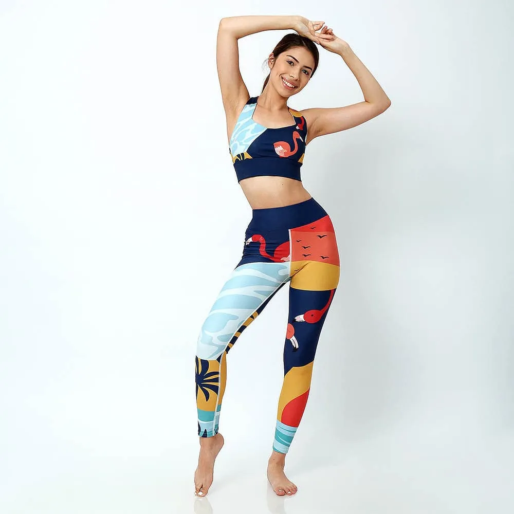 Recycled High Impact Bra "Flamingo" Blue/Yellow