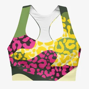 Recycled High Impact Sports Bra "Camocheetah" Green/Yellow/Pink