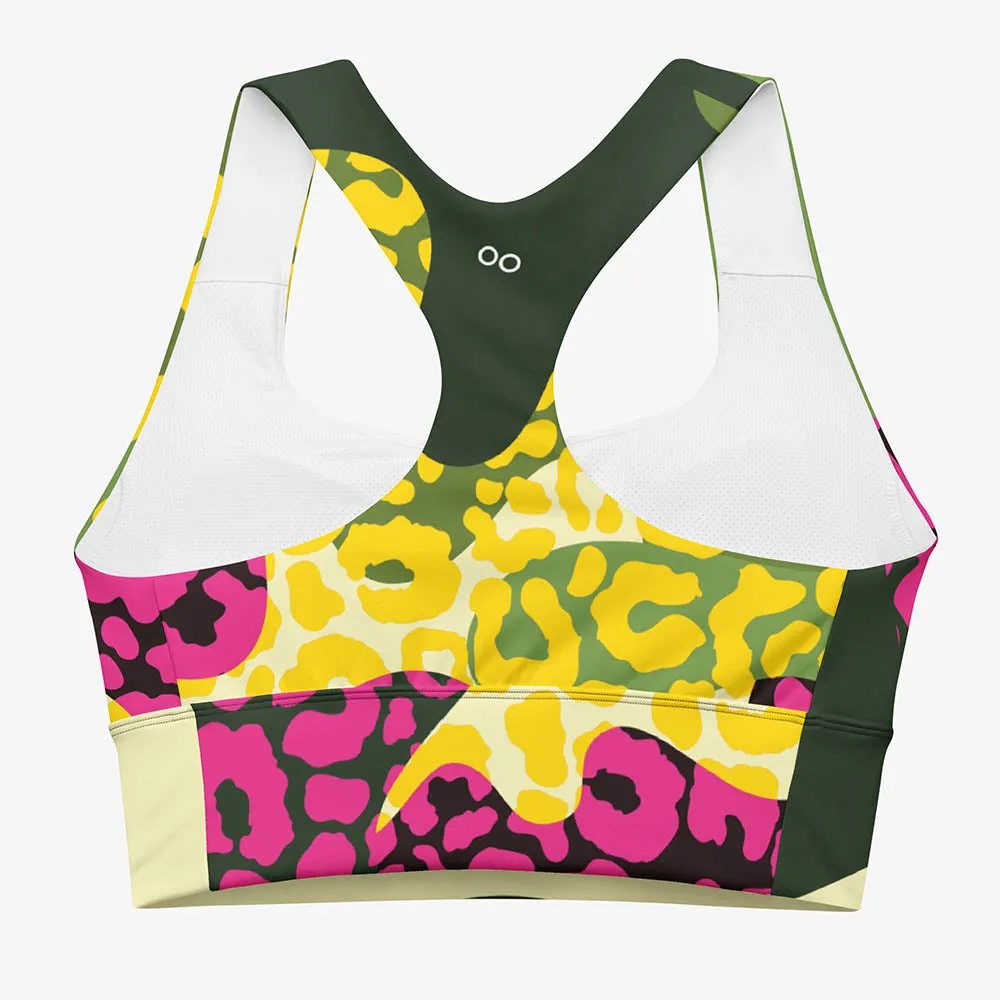 Recycled High Impact Sports Bra "Camocheetah" Green/Yellow/Pink