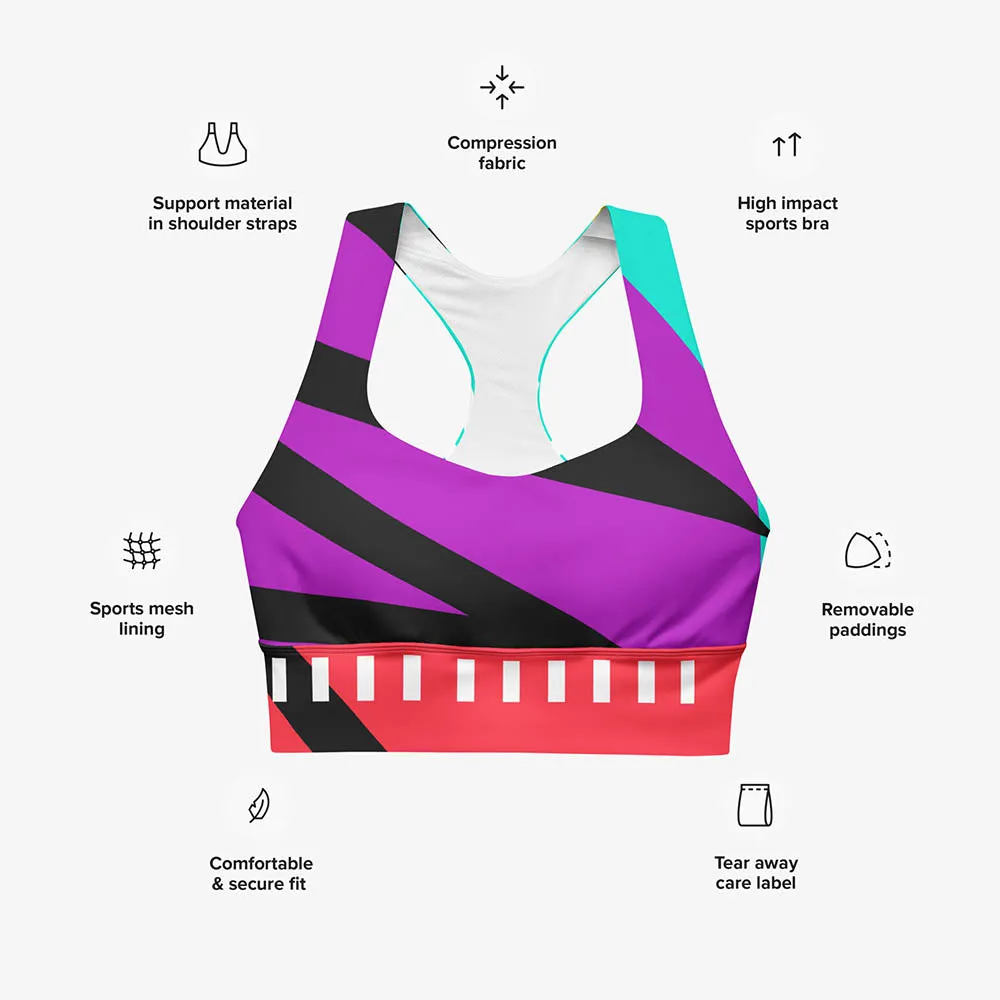 Recycled High Impact Sports Bra "Surrealist 2" Purple/Red/Black