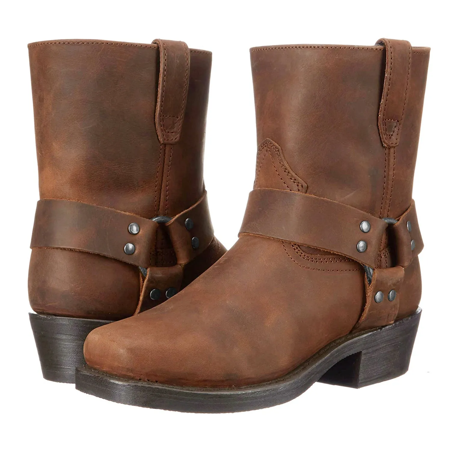 Retro Cowboy Mid-Calf Boots – Rivet Detail PU Ankle Boots for Men
