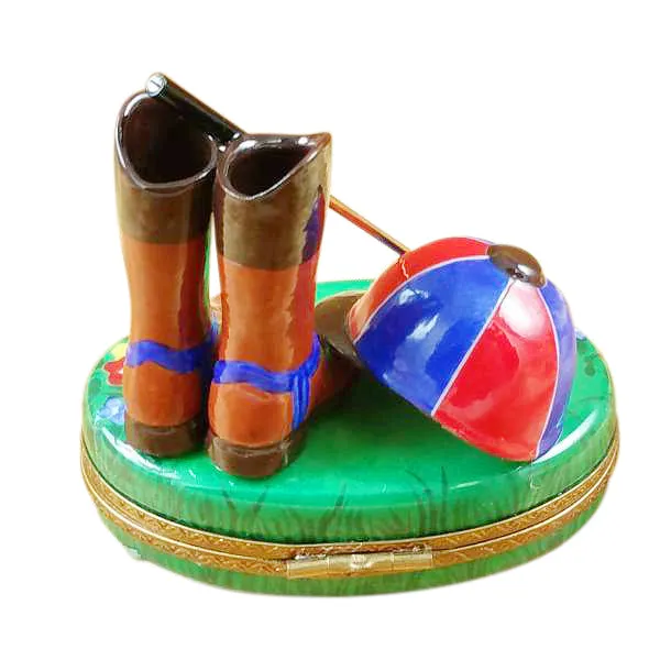 Riding Set with Hat, Stick & Boots Limoges Porcelain Box