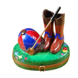 Riding Set with Hat, Stick & Boots Limoges Porcelain Box