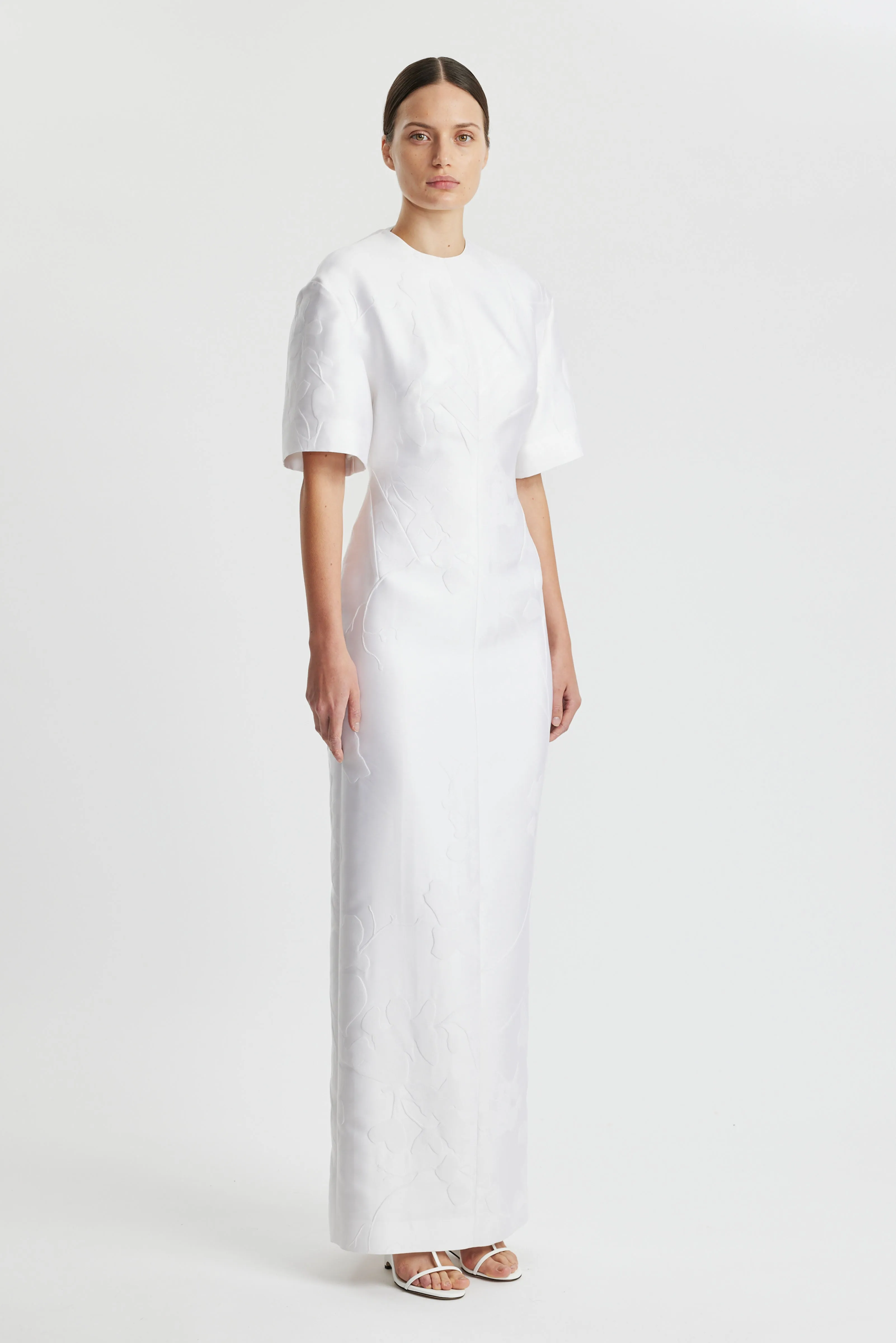 Sidres Dress In Optic White Embossed Cloque