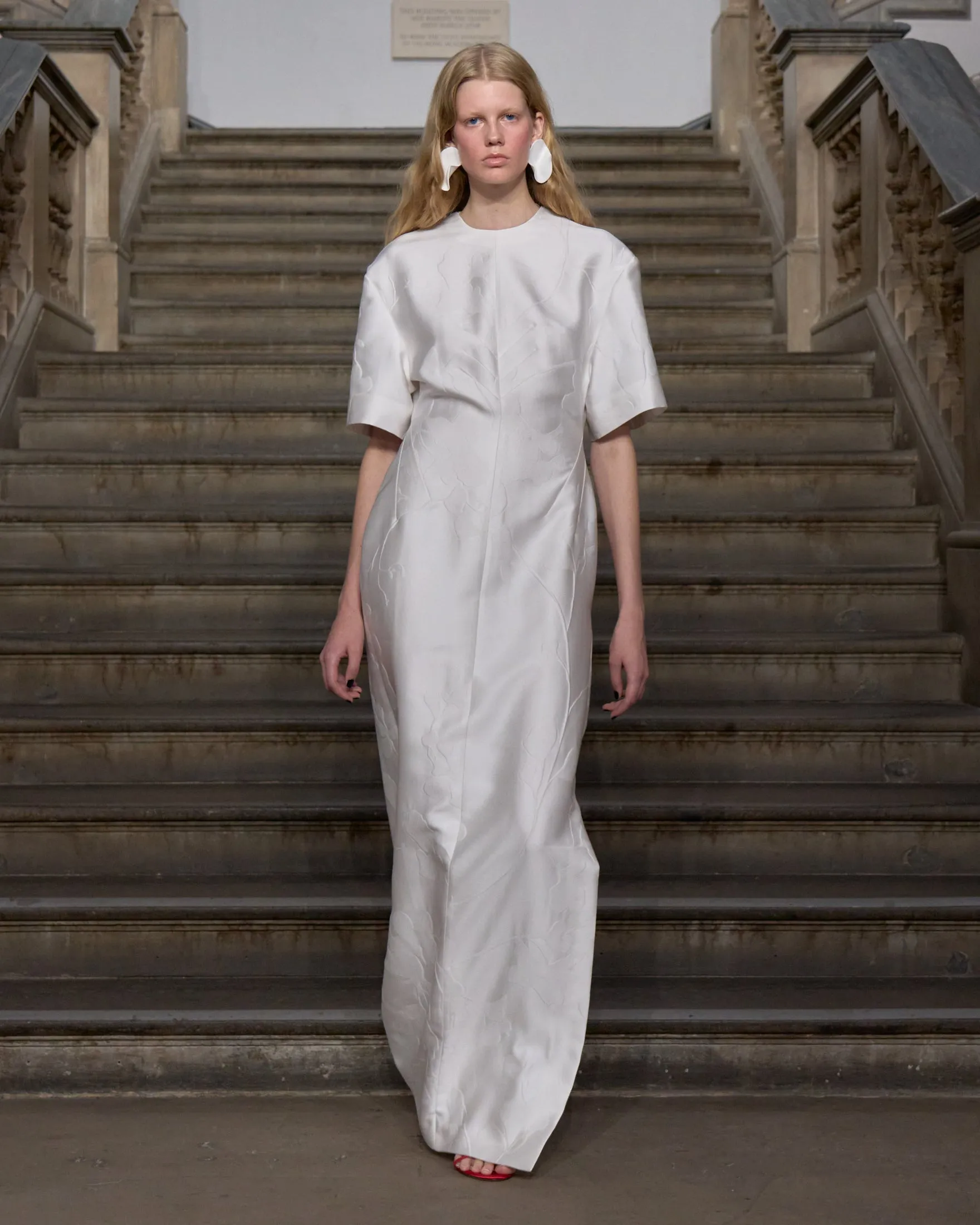 Sidres Dress In Optic White Embossed Cloque