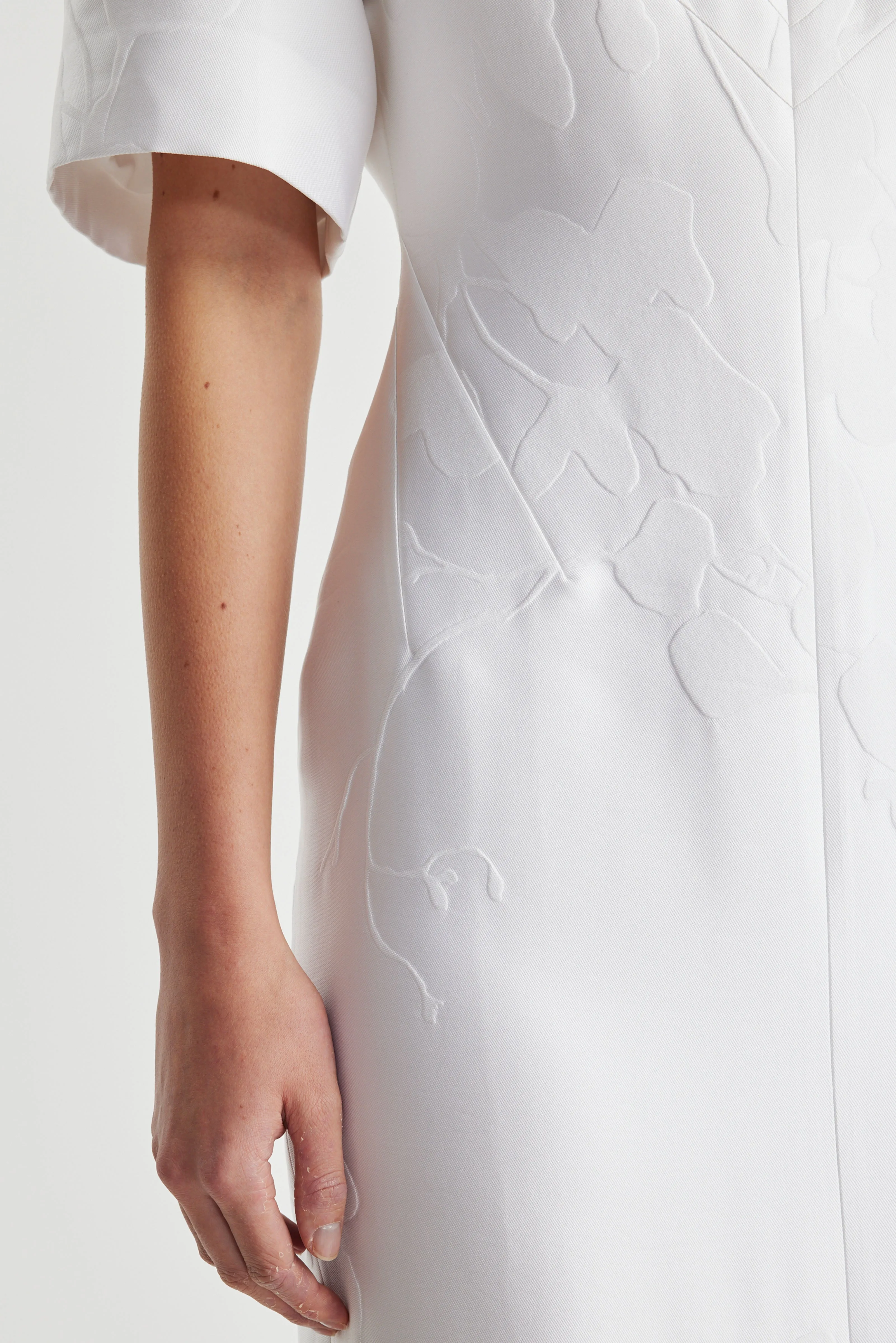Sidres Dress In Optic White Embossed Cloque