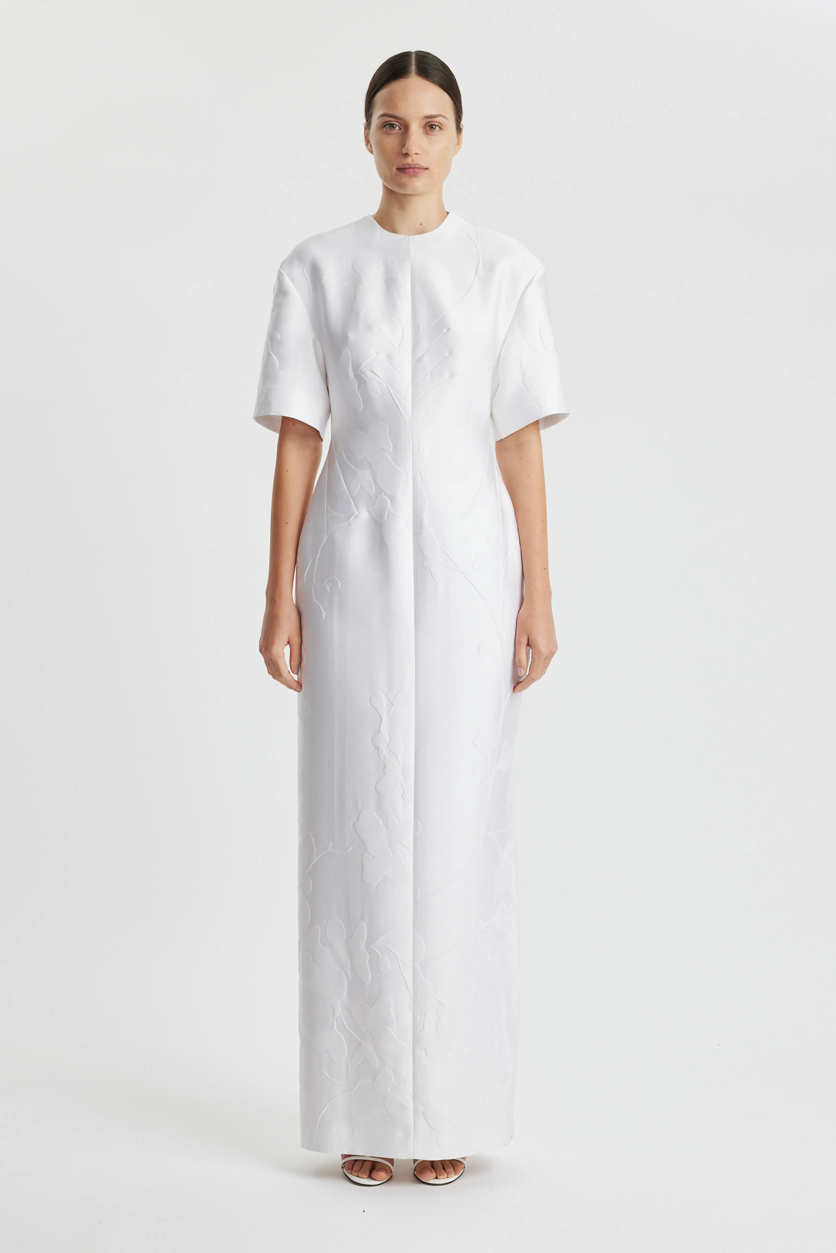 Sidres Dress In Optic White Embossed Cloque