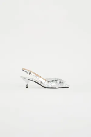 Silver Metallic Knotted Slingback Heel