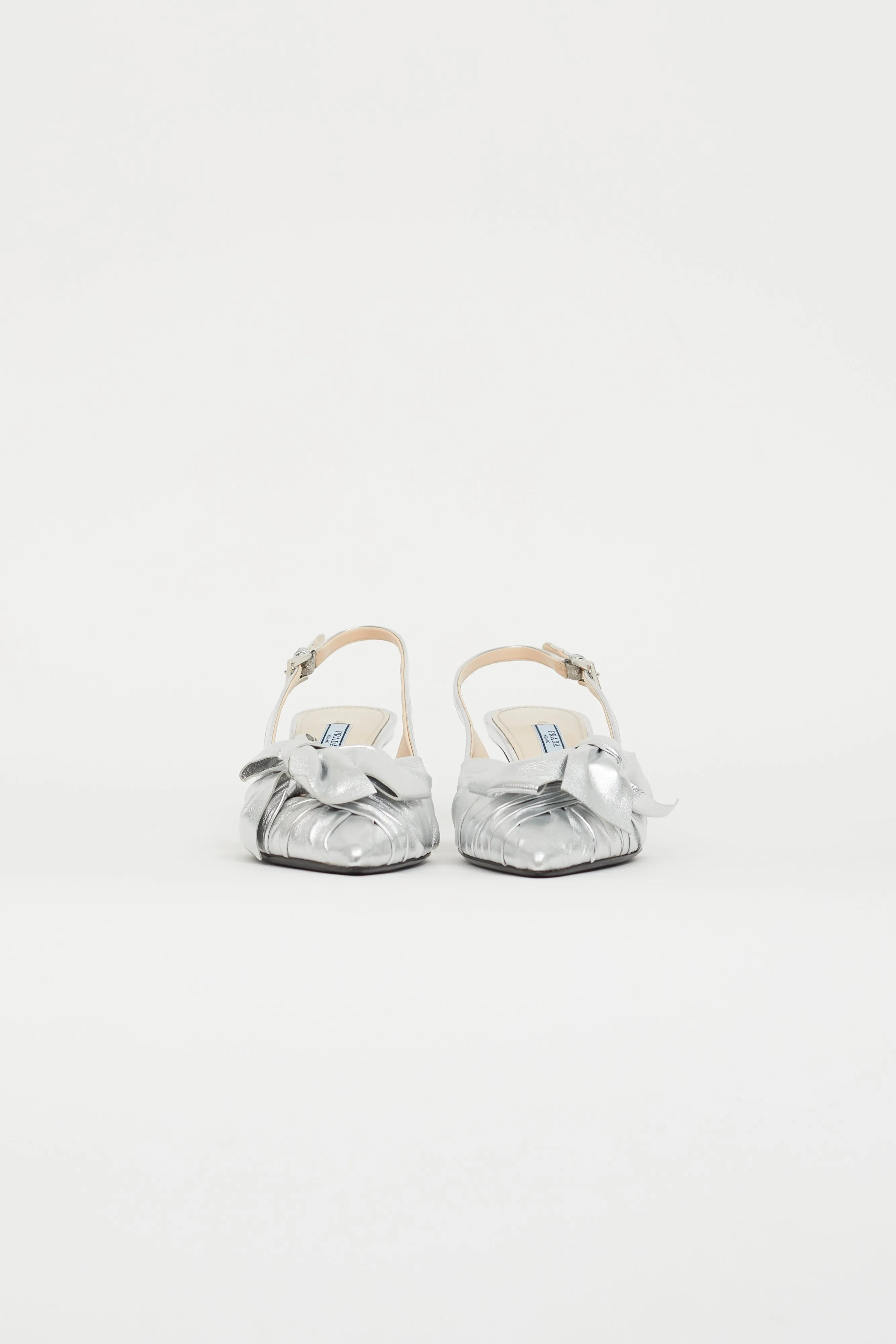 Silver Metallic Knotted Slingback Heel