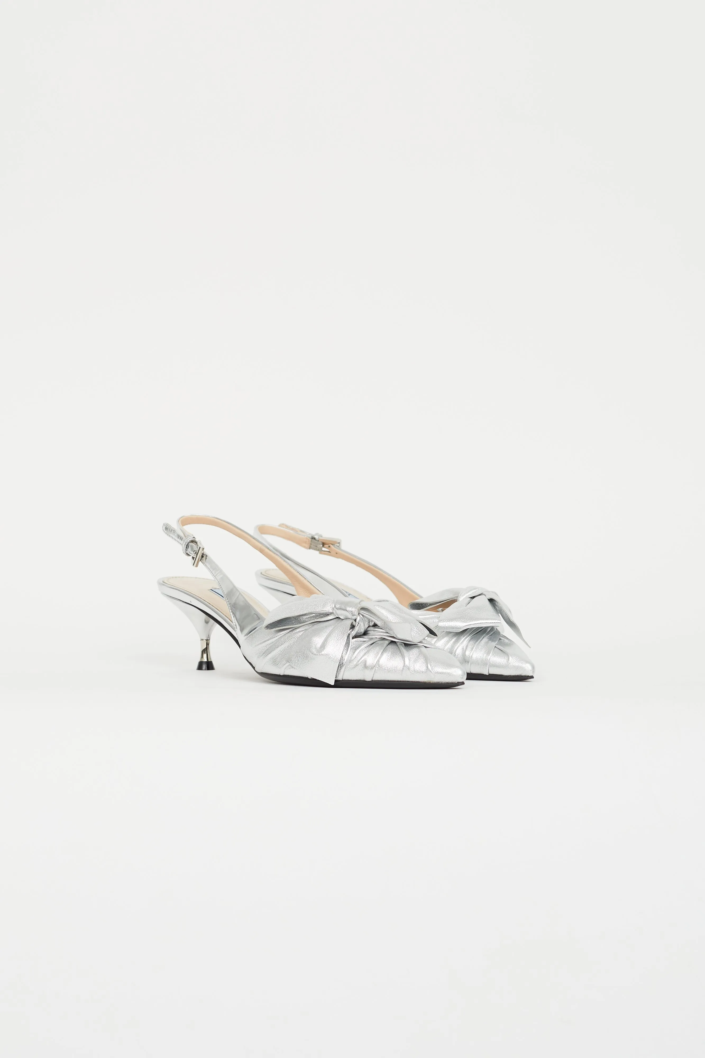 Silver Metallic Knotted Slingback Heel