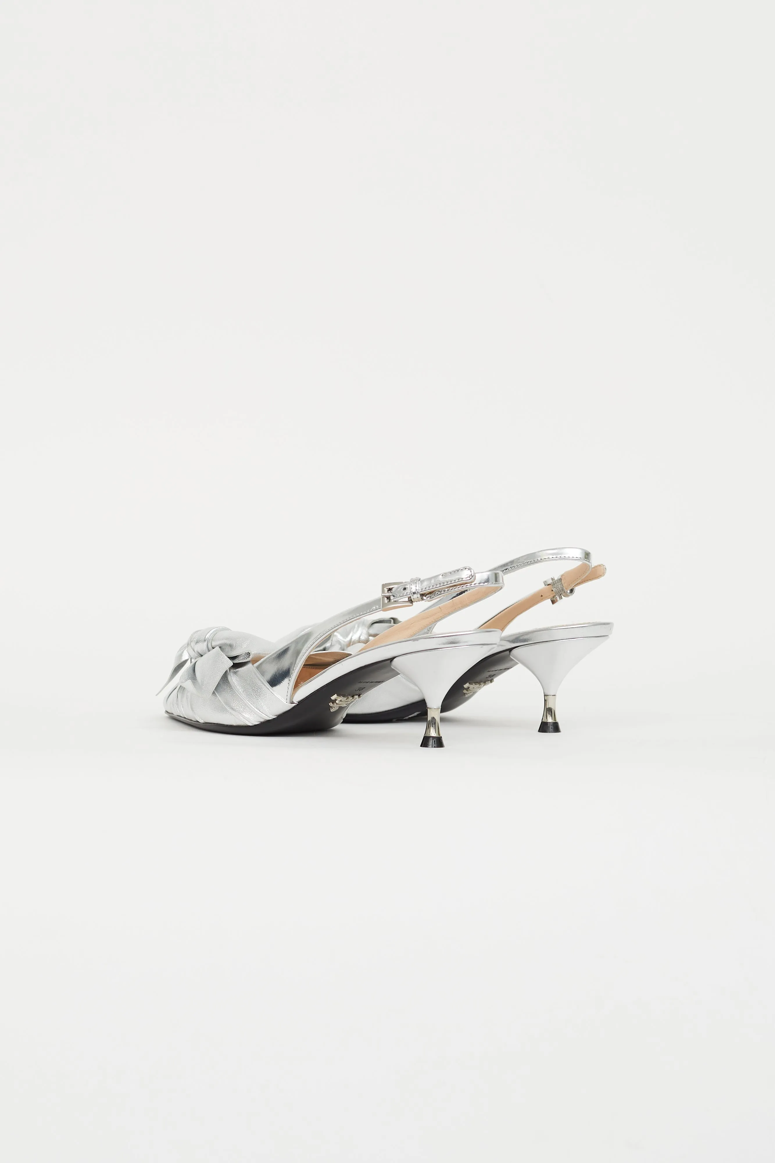 Silver Metallic Knotted Slingback Heel