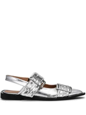 Silver-tone Ballerina Flat Shoes