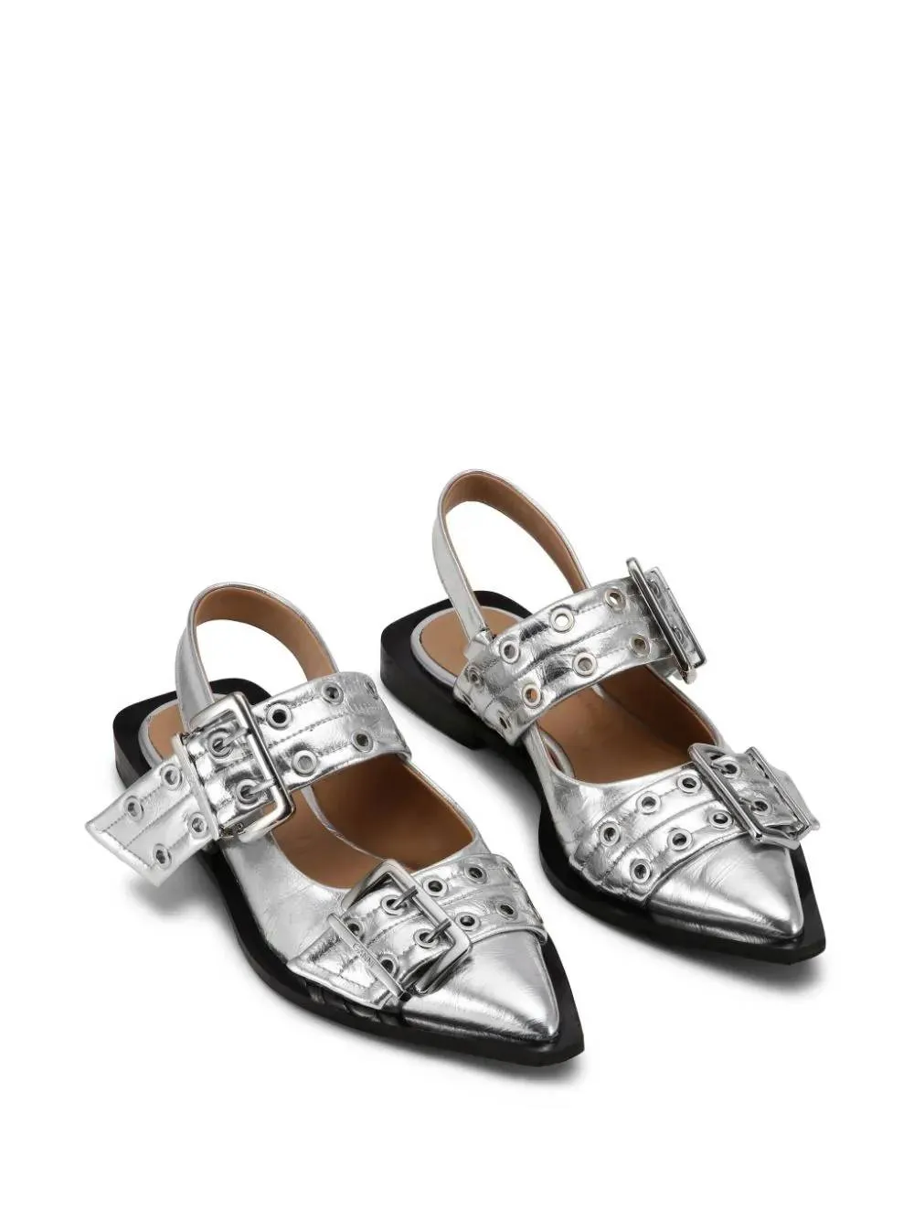 Silver-tone Ballerina Flat Shoes