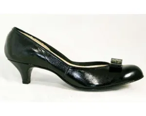 Size 5 Black Shoes - Modernist Femme 1950s Kitten Heels with Mirror Discs - 5AA Low Heels - Deadstock - Classic - Sophisticated - 40315-1