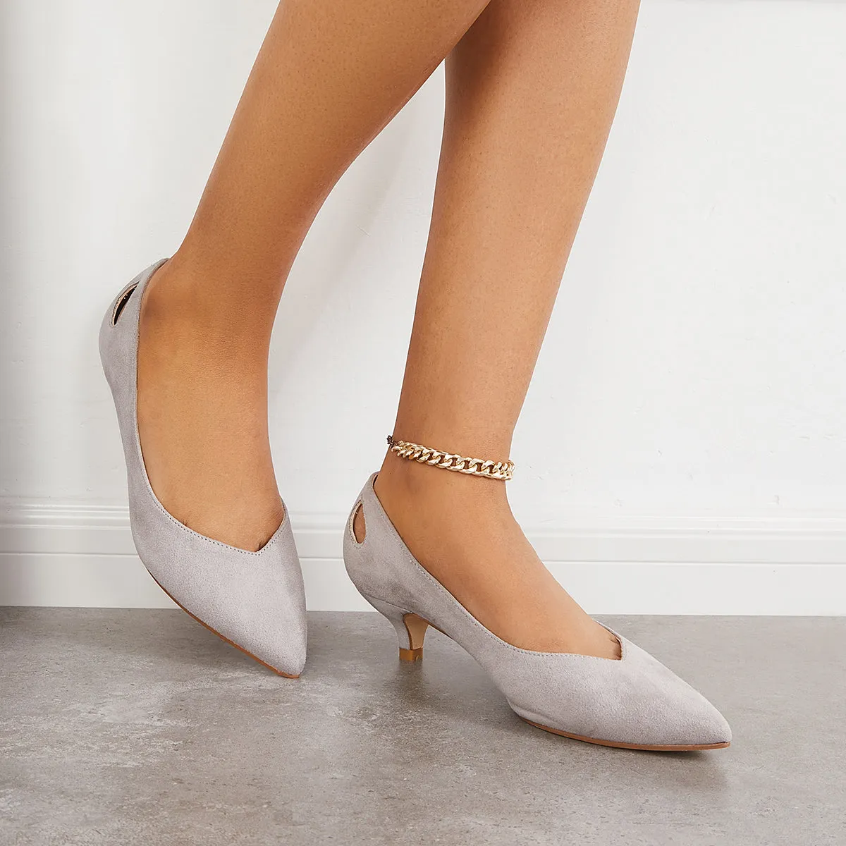 Sohiwoo woman formal Suede Pointed Toe Slip on Low Kitten Heel Pumps