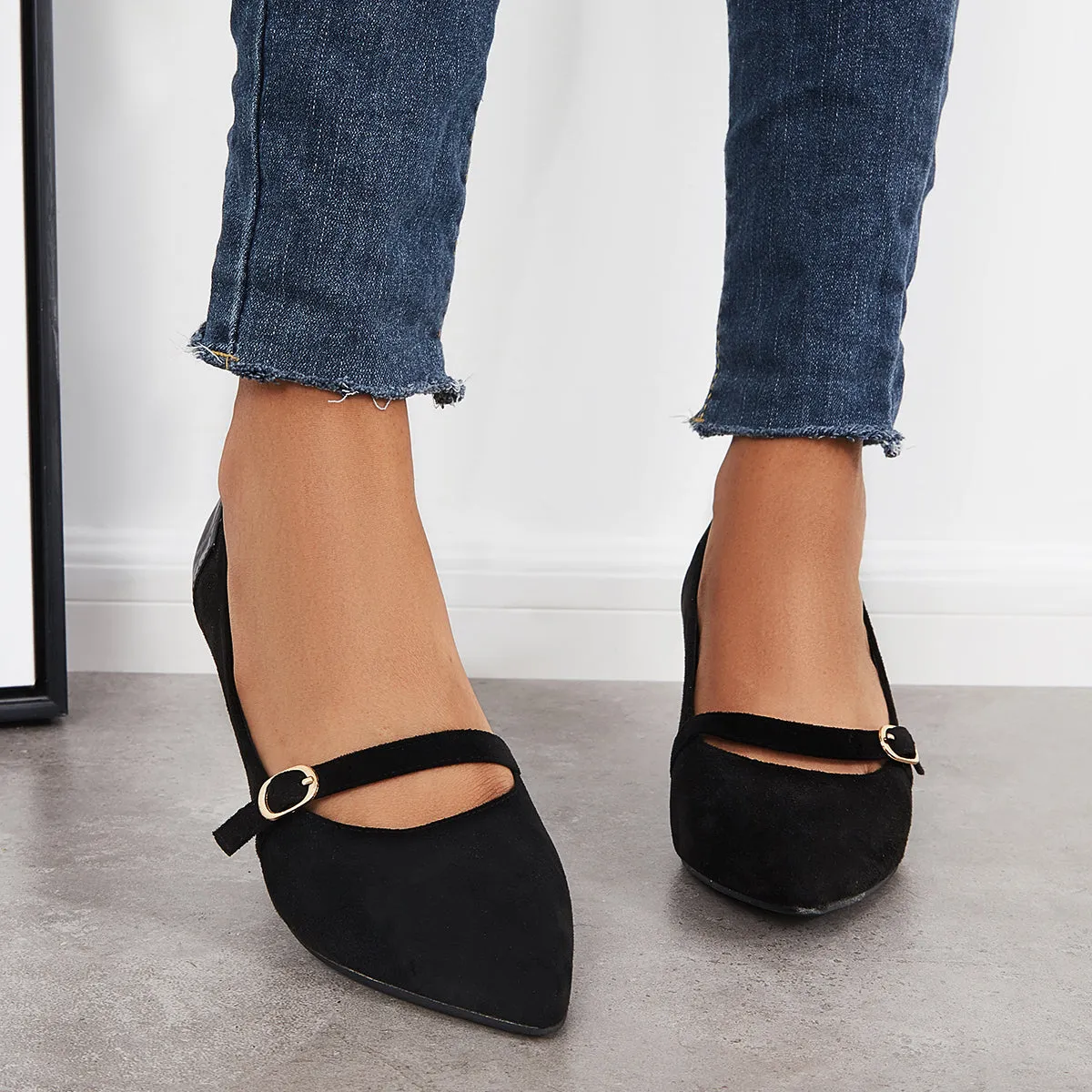 Sohiwoo woman formal Women Low Kitten Heels Pointed Toe Slip on Dress Pumps Shoes