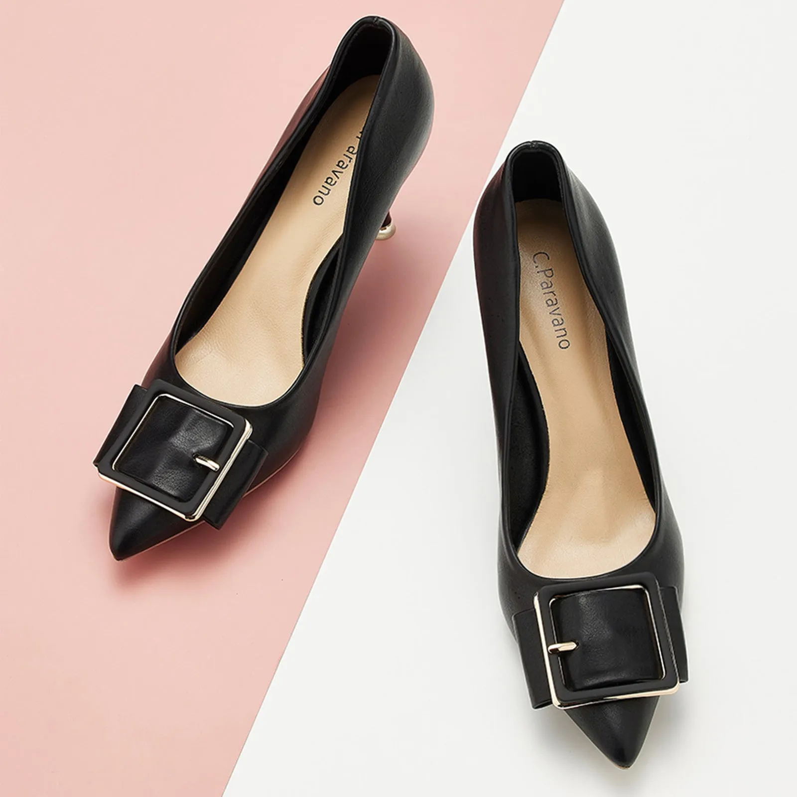 Square Buckled Pumps (Olivia) Black