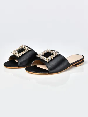 Square Stones Sandals-Black