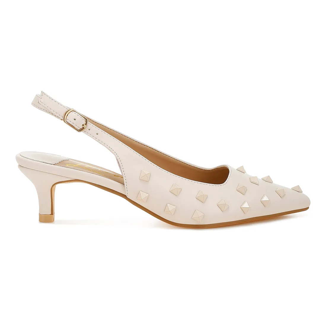 Stud Embellished Kitten Heels