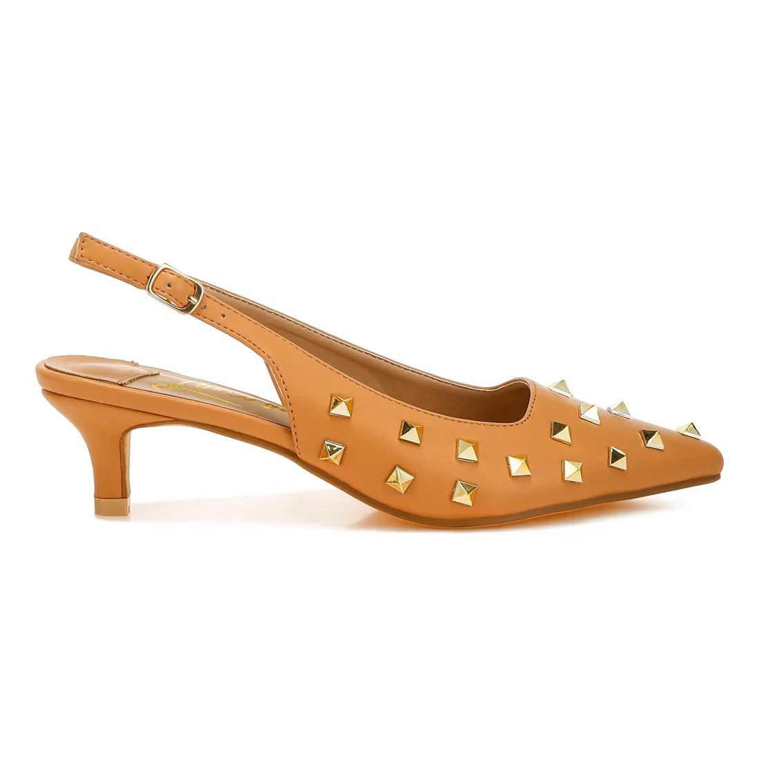 Stud Embellished Kitten Heels