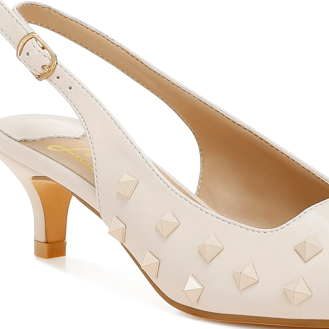 Stud Embellished Kitten Heels