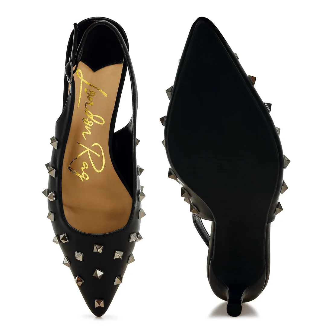 Stud Embellished Kitten Heels